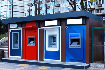 ATM self standing dispense money outside. Suitable for presenting new bank logo or new bank designs...