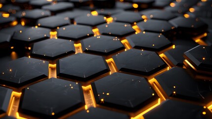 Fototapeta premium Black and yellow stone pattern with 3D cube design and metallic texture backdrop
