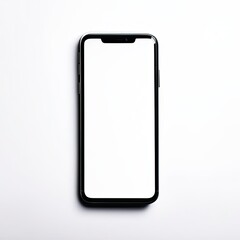 Smartphone with blank screen on white background. Close-up of smartphone mockup on white background.