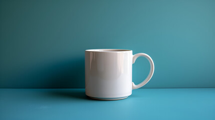 Flipped white mug on blue background copy space, generative ai - obrazy, fototapety, plakaty