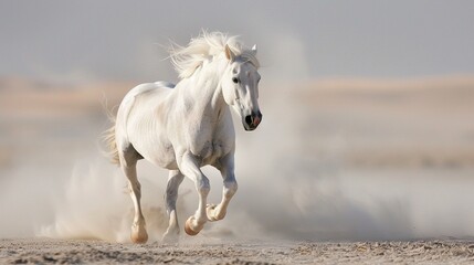 Obraz na płótnie Canvas White horse galloping free in the desert on a sunny day.