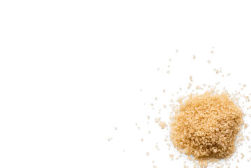 Close-up of a heap of organic raw brown sugar isolated on a transparent background with shadow from...