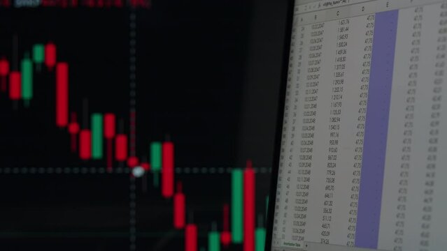 Close-up of financial cash flow data on PC screen. Mortgage payment sheet schedule. Loan fee