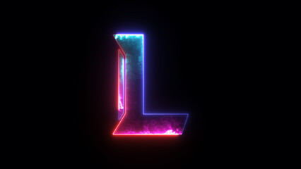 Glowing neon blue and purple alphabet "L" icon. Glowing alphabet L icon, glowing letter, Educational concept with neon letter