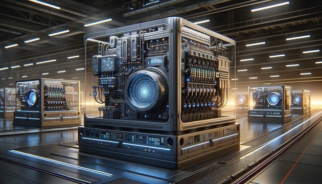 Advanced gradient boosting machine in high-tech control room.