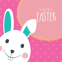 Happy Easter Greeting Card design with Cute Bunny Cartoon Illustration.