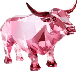 bull,pink crystal shape of bull,bull made of crystal isolated on white or transparent background,transparency 