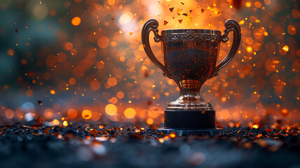 a trophy with technology award, technology concept background, text copyspace
