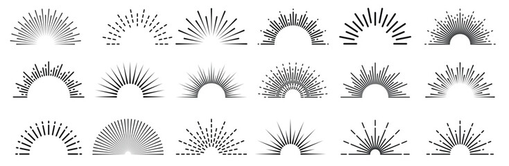 Vintage sunburst collection. Bursting sun rays. Fireworks. Logotype or lettering design element. Vector illustration.