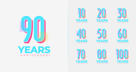 Anniversary logo collections. Number icon with colorful shape for creative birthday concept