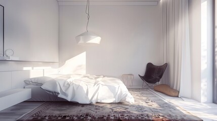 Contemporary Minimalist Bedroom with Statement Pendant Light