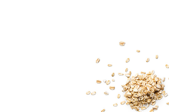 Organic oat flakes isolated on a transparent background with shadow from above, top view, png