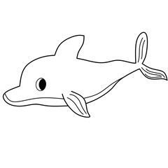 Vector cartoon cute dolphin colorless black and white contour lines. Suitable for drawing or coloring