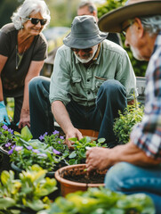A Photo Of A Local Gardening Club Sharing Tips And Plants With Community Members