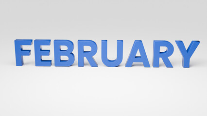 February 3d text in blue color on white background, 3d render