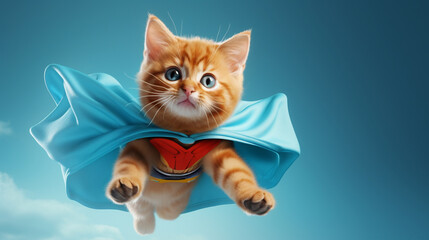 A cat in a costume with a blue cape on it
