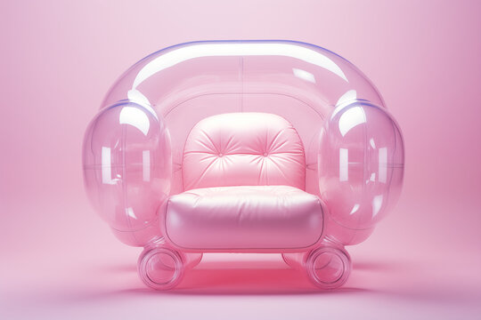 Inflatable Lounge Chair Isolated On Plain Pink Studio Background