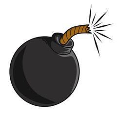 bomb with burning fuse on white background