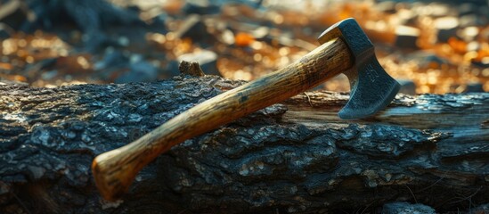 Log with axe stuck