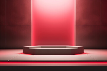 A stunning podium is set in front of a red background. (Generative AI)