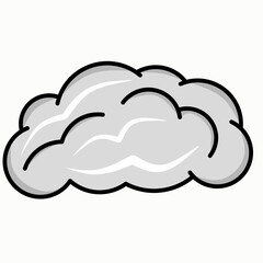 Cartoon gray clouds in flat design. Ash clouds support the sign of rain falling against the background of the door