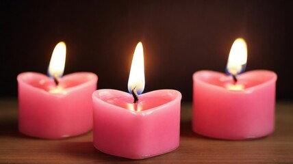 Obraz na płótnie Canvas Pink heart-shaped candles burning brightly, casting a warm glow