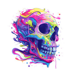Skull with colorful paint splashes. Vector illustration isolated on transparent background. PNG