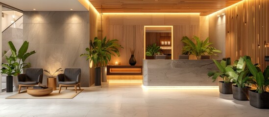 Wellness center interior at hotel with reception area. - Powered by Adobe