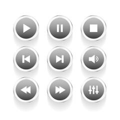 collection of grey multimedia player button element design