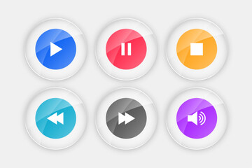 colorful audio player button symbol in collection