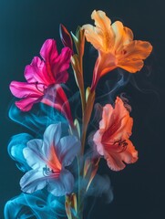 Alstroemeria flowers emanating a mystical vibe with colored smoke