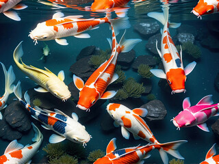 vibrant color koi fish swim in the underwater .