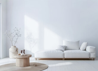 Fototapeta na wymiar Serene living room composition with minimalistic deco