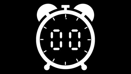 Animated alarm clock 5 second countdown timer digital from 5 to 0 seconds on black background