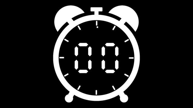 Animated alarm clock 5 second countdown timer digital from 5 to 0 seconds on black background