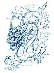 hand drawn illustration of dragon pencil drawing for card, decoration, illustration