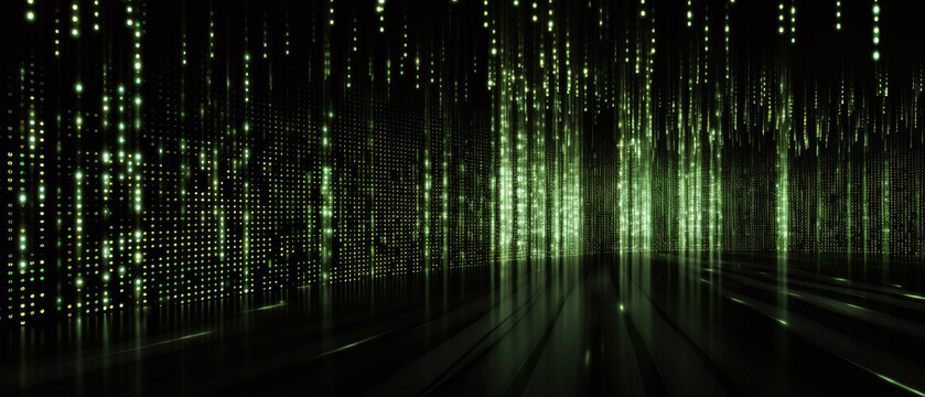 Digital matrix background with falling code, abstract background.