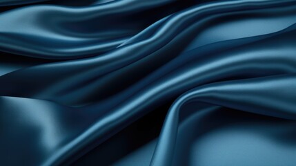 Close-up showcases the elegance of blue satin fabric, revealing its smooth and luxurious texture. Ai Generated.