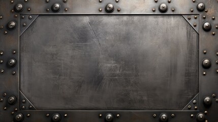 Industrial elegance captured in a brushed metal plate adorned with rivets, Ai Generated.