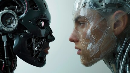 Explore the dynamics of Robot vs Human interactions, Ai Generated. - obrazy, fototapety, plakaty