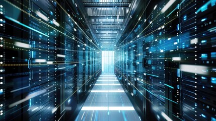 Obraz premium Experience the power hub of technology in a bustling data center corridor, Ai Generated.