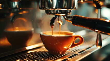 Close-up of freshly brewed coffee in professional machine, Ai Generated - obrazy, fototapety, plakaty
