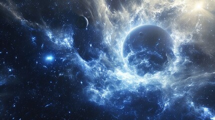 Naklejka na ściany i meble Blue and white nebula amid sunlit stars, Ai Generated
