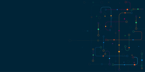 Abstract multi colored lines connection. Digital technology blue background. Concept with technology line light. Circuit board background technology.