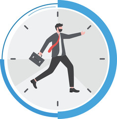 Businessman running on the clock with briefcase, time management


