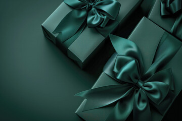 Elegant Green Gift Boxes with Luxurious Bows