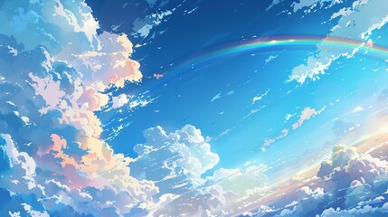 Fototapeta na wymiar Anime-style illustration of a beautiful rainbow in the blue sky