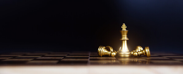 King stand on falling chess for wining challenge concept of team player or business teamwork and or strategic planning and human resources organization risk management.