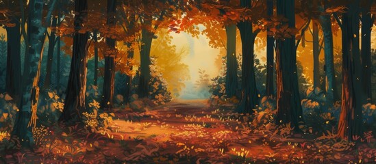 Forest at sunset in autumn