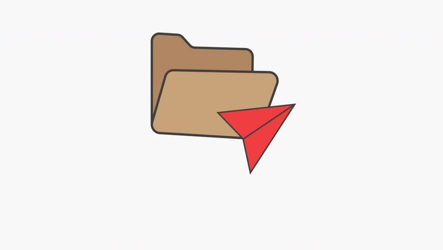 Animated stack of Red paper airplane flying near a folder, perfect for business presentations, officerelated designs, and educational materials. aerodynamic brightly colored elements.